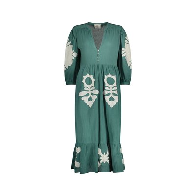 Midi-jurk met V-hals, 3/4 mouwen en borduursel ROZA LEON & HARPER