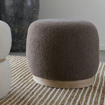 Pouf rond marron en tissu sur base bois BRUGES PIER IMPORT