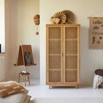 Armoire enfant en orme massif et cannage LUIS TIKAMOON