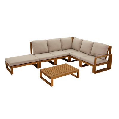 Salon de jardin d'angle 6-8 places en bois massif avec coussins déhoussables SALSA MILIBOO