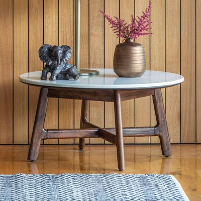 Dhuburi Marble & Walnut Rustic Coffee Table SO'HOME