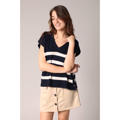 Pull en maille style marin sans manches avec boutons fantaisie BIRDY DEELUXE