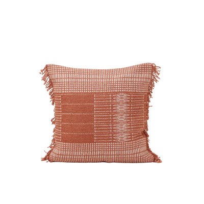 Housse de coussin Melki  en Tissage naturel frangé rebrodé d’un motif graphique  Orange 40x40 cm MADURA