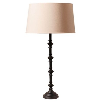 Lampe à poser aluminium noir et abat-jour lin beige 40x40x65cm WADIGA