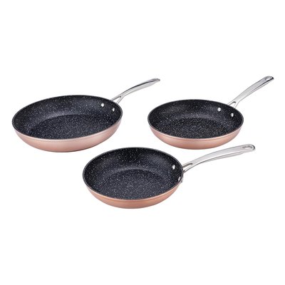 Set de 3 poêles cuivré 20/24/28cm Greblon céramique - "Héritage" LAGUIOLE CUISSON