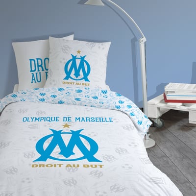 Parure de lit imprimée 100% coton, OM UNIVERS OLYMPIQUE DE MARSEILLE
