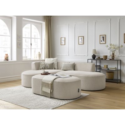 Canapé d'angle fixe 5 places en tissu chiné avec pouf, ROUSSEAU BOBOCHIC
