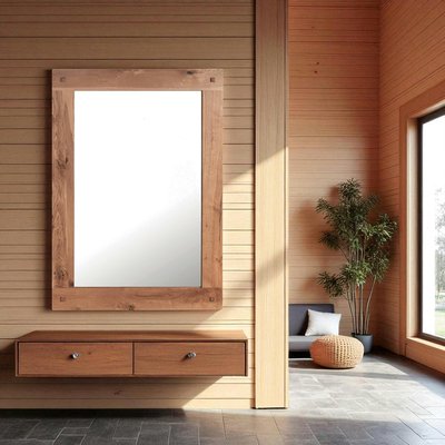Miroir mural en bois naturel avec cadre épais - 110 cm FJORD PIER IMPORT
