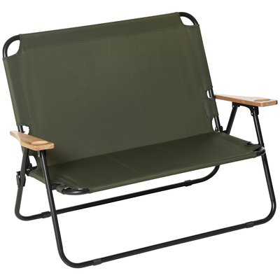 Banc 2 places pliable de camping - porte-gobelets - noir vert bois OUTSUNNY