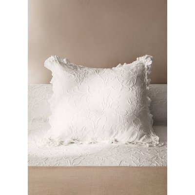 Taie d'oreiller coton jacquard fleuri avec volant 50x50 cm MANGO HOME
