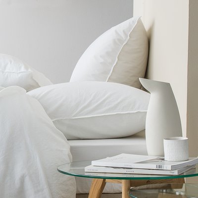 Taie d'oreiller en percale de coton lavé, DOUCEUR LAVÉE BLANC CERISE