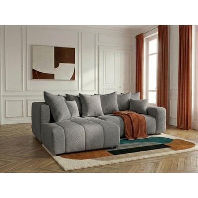 Canapé d'angle convertible 4 places en tissu bouclette, ROXELANE BOBOCHIC