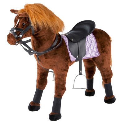 Cheval peluche à monter avec couverture, selle et guêtres HAPPY PEOPLE
