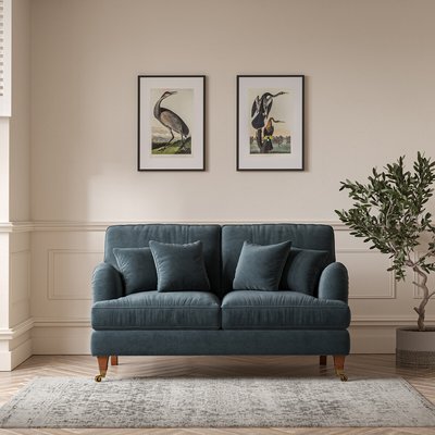 Emeline Textured Velvet 2 Seater Sofa with Antique Castor Legs SO'HOME
