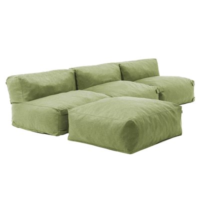 Canapé d'angle fixe modulable avec 3 chauffeuses et 1 pouf, MIXI OVIALA