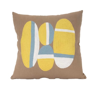 Coussin brodé motif galets de plage SUD ETOFFE