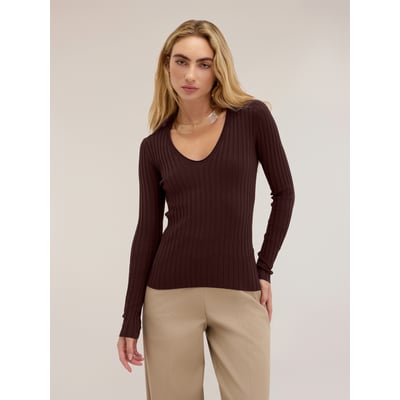 Pull à côtes plates avec encolure en V MOTIVI