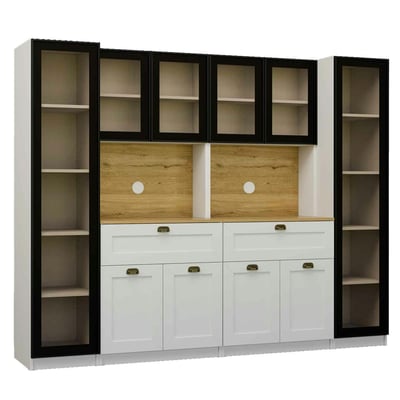Grand vaisselier de cuisine à LED 10 portes décor blanc et noir AURA PIER IMPORT