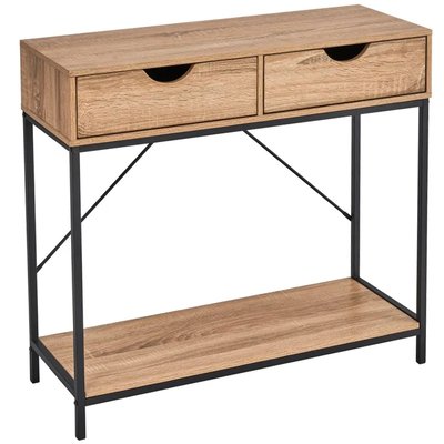 Console d'entrée en bois et métal noir 2 Tiroirs 80x30x75cm WADIGA