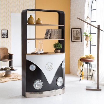 Meuble bar noir avec plateaux en bois de manguier  COMBI MADE IN MEUBLES 