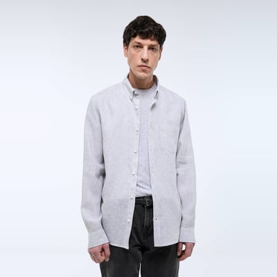 Chemise manches longues rayée en lin MONOPRIX