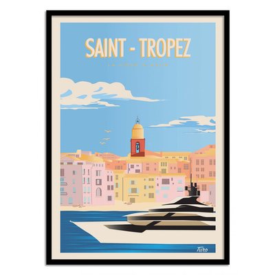 Affiche d’art et cadre noir 50 x 70 cm - Saint-Tropez - Turo WALL EDITIONS