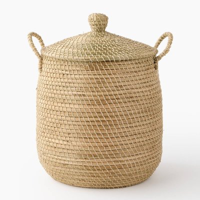 Panier de rangement tressé, 36x41cm / 42X52cm, en jonc de mer et coton MONOPRIX