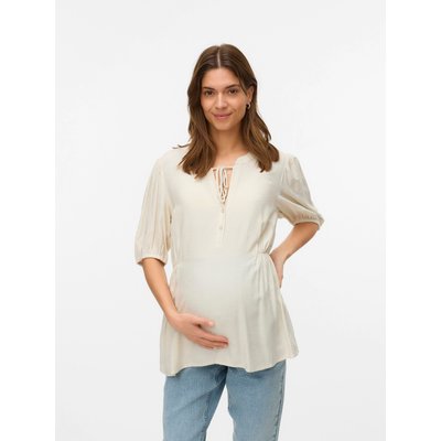 Tops Regular Fit Col mao Poignets ou bas élastiqués Manches ballons Blouse MAMA LICIOUS