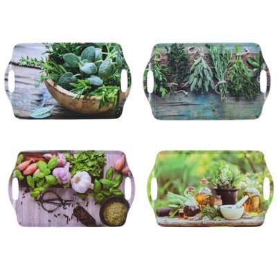 Set de 4 plateaux de service motif jardin et potager 38x23cm WADIGA