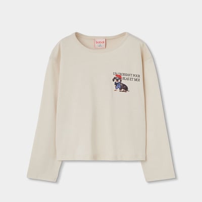 T-shirt fille en maille imprimé chien BOBOLI