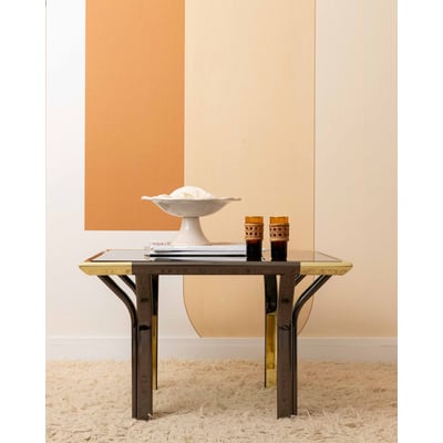 Table basse en verre fumé et laiton Donna N°1583 - Bon état DEBONGOUT