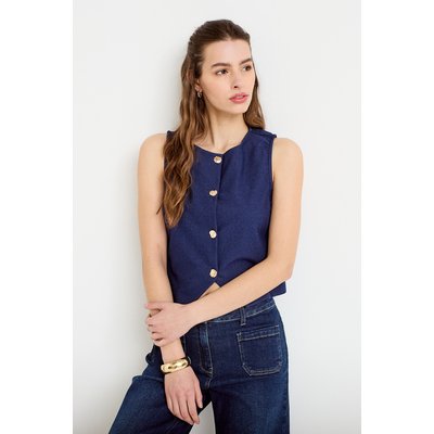 Gilet jean cintré cropped sans manches CACHE CACHE
