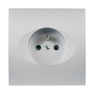 Prise De Courant Simple 2 Pôles + Terre Karo Aluminium Satin MODELEC