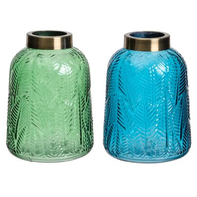 Set de 2 vases en verre bleu et vert 15x15x21cm WADIGA