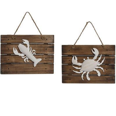 Set de 2 décorations murales en bois écrevisse et crabe 30x3.5x22cm WADIGA
