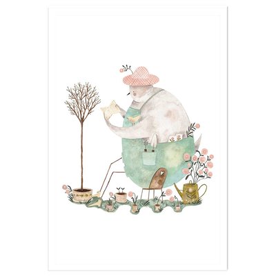 Affiche enfant un oiseau au jardin HEXOA