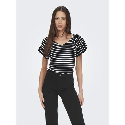 Camisola curta em canelado, decote em V ONLY PETITE