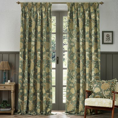 Cray Floral Chenille Pencil Pleat Curtains MORRIS & CO.