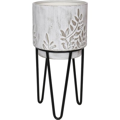 Cache pot métal  effet vieilli motif branches sur pied RECOLLECTION