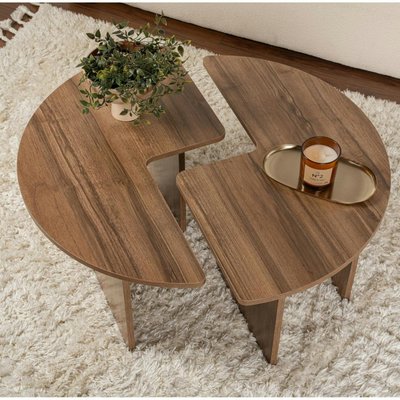 Table basse ronde effet bois de noyer - design puzzle MARFA PIER IMPORT