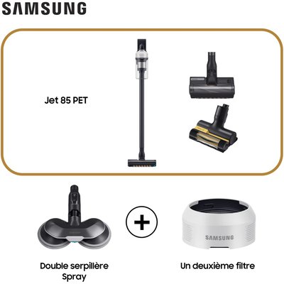 Aspirateur balai Pack Jet 85 Pet + Double serpillière spray + 2ème filtre SAMSUNG