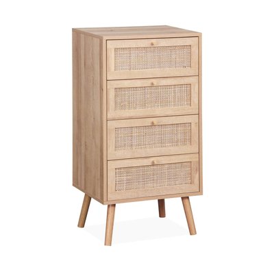 Commode chiffonnier effet bois et cannage 4 tiroirs BOHEME SWEEEK