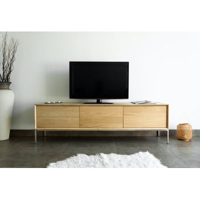 Meuble TV en Chêne massif naturel, 1 porte rabattable et 2 tiroirs 171x41x50cm KUBICO PIER IMPORT