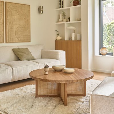 Table basse ronde en teck massif pied cannage Ø 100 cm MARCEAU BERAH GETAH