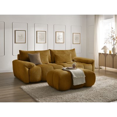 Canapé droit fixe 4 places en tissu texturé avec pouf, IVANE BOBOCHIC