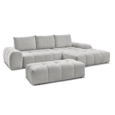 Canapé d'angle convertible 4 places en tissu chiné avec pouf, EVEREST BOBOCHIC