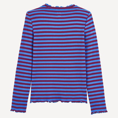 Gestreept T-shirt in ribtricot met ruches aan de kraag en lange mouwen LA REDOUTE COLLECTIONS