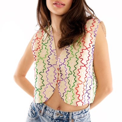 Gilet boléro en coton avec broderie à motif floral ALAIA WILD