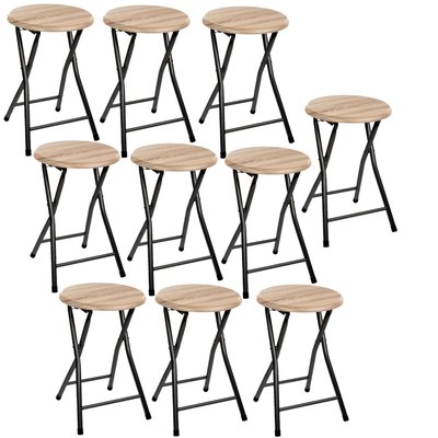 Lot de 10 Tabourets pliants en métal et MDF TOILINUX
