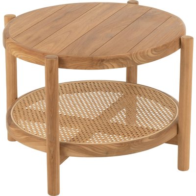 Table d'appoint ronde en teck naturel avec étagère élégante RECOLLECTION